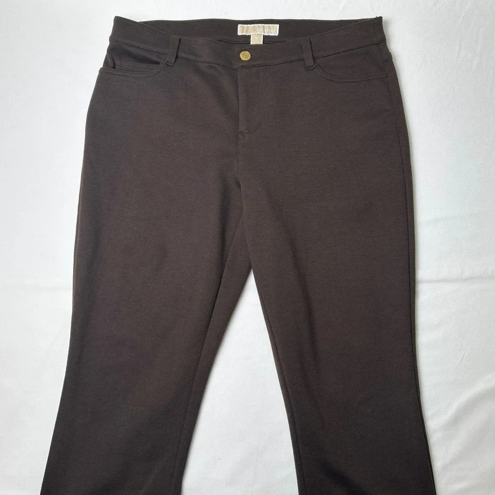Michael Kors Womens Stretch Ponte Slim Straight Leg Pants Size 10 Brown Career